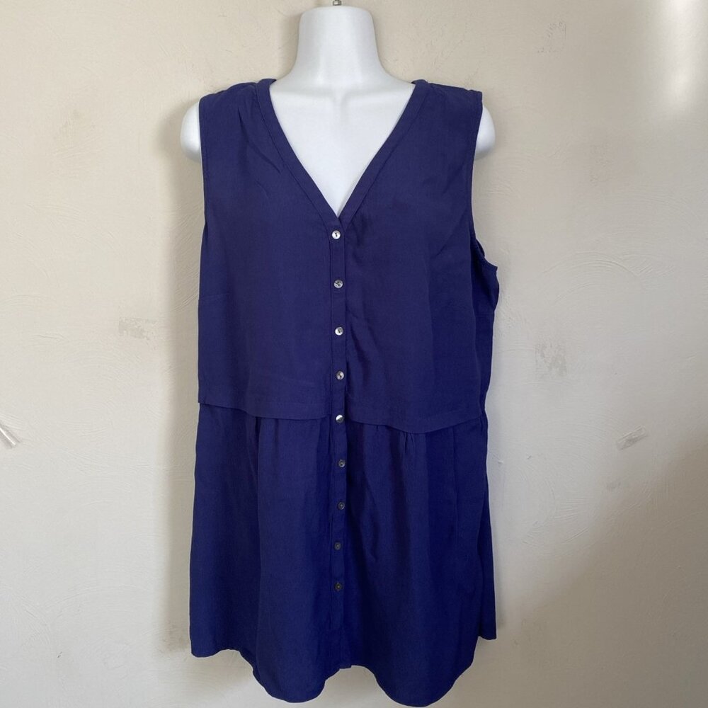 J Jill Purple Sleeveless Mini Dress Tank Sheath Long top Size L Button front